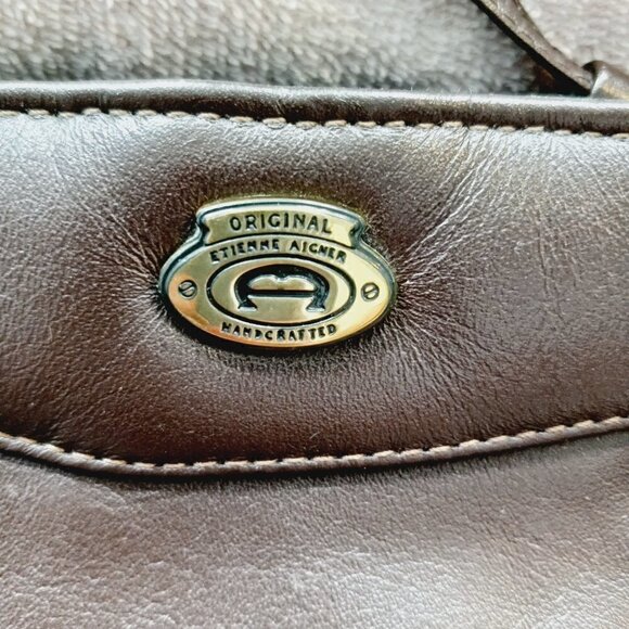 ETIENNE Aigner Purse Clutch Crossbody Genuine Dark Brown Leather.2 ZipTop Open - Picture 2 of 13